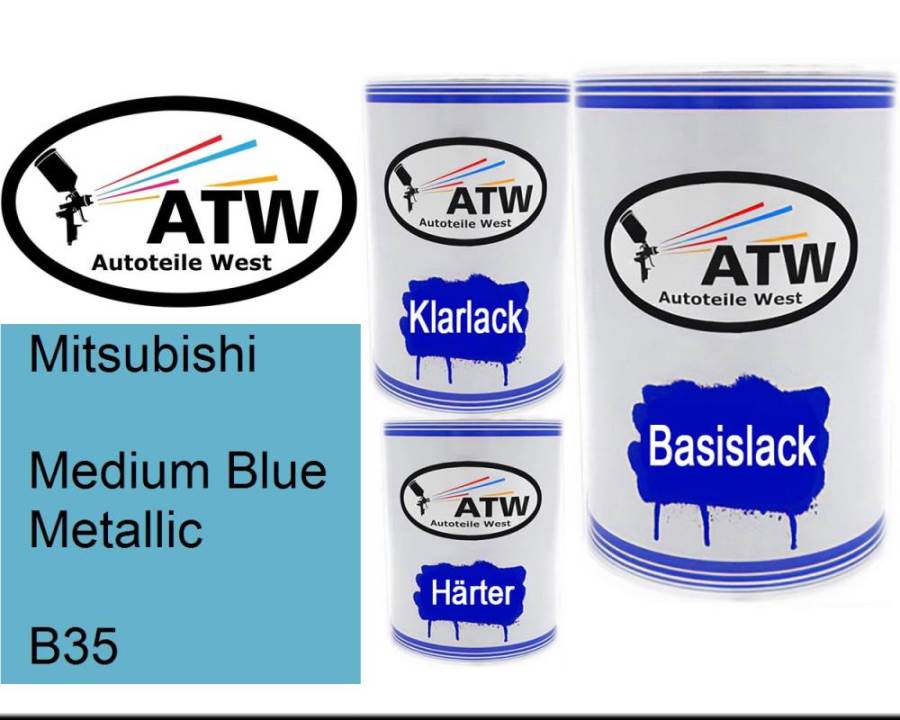 Mitsubishi, Medium Blue Metallic, B35: 500ml Lackdose + 500ml Klarlack + 250ml Härter - Set, von ATW Autoteile West.